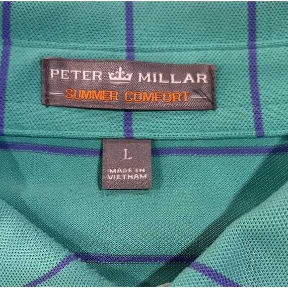 Peter Millar Summer Comfort Polo Shirt Mens Large Green Purple Striped Golf Logo - Picture 2 of 10